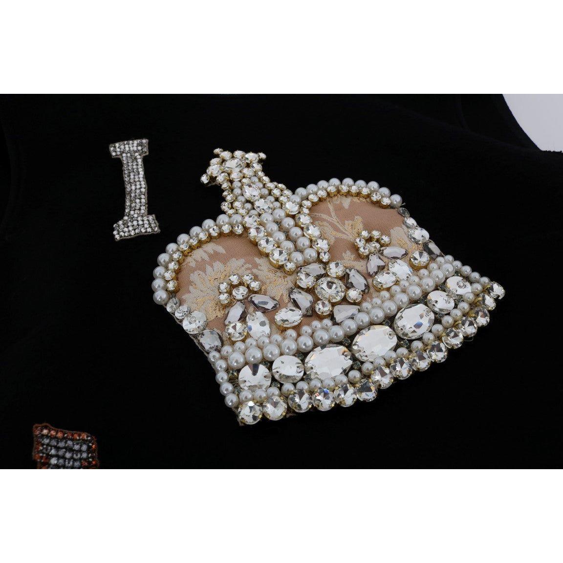 Dolce & Gabbana Black Wool Crystal Princess Dress Dolce & Gabbana Black