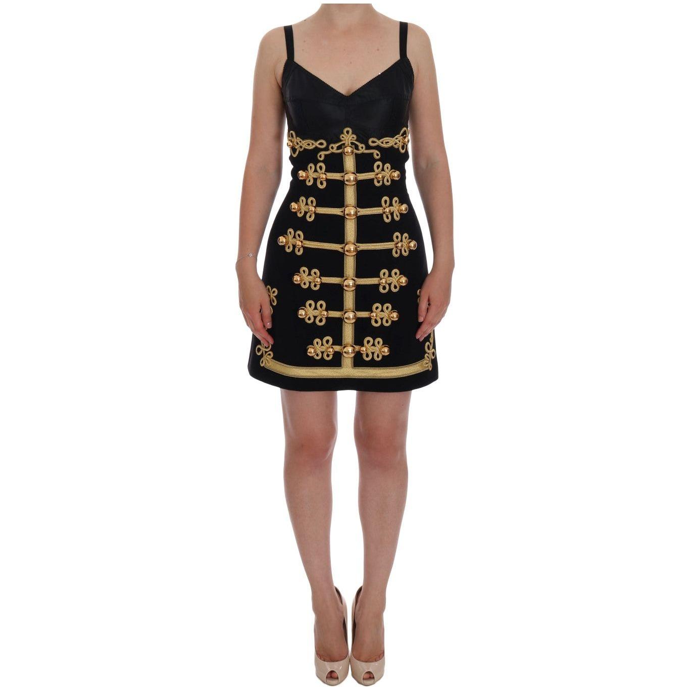 Dolce & Gabbana Elegant Black A-Line Sleeveless Dress with Gold Details Dolce & Gabbana Rosy Brown