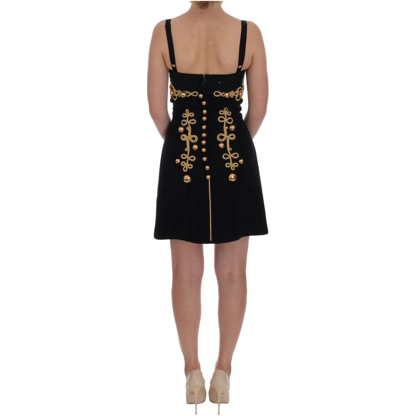 Dolce & Gabbana Elegant Black A-Line Sleeveless Dress with Gold Details Dolce & Gabbana Rosy Brown