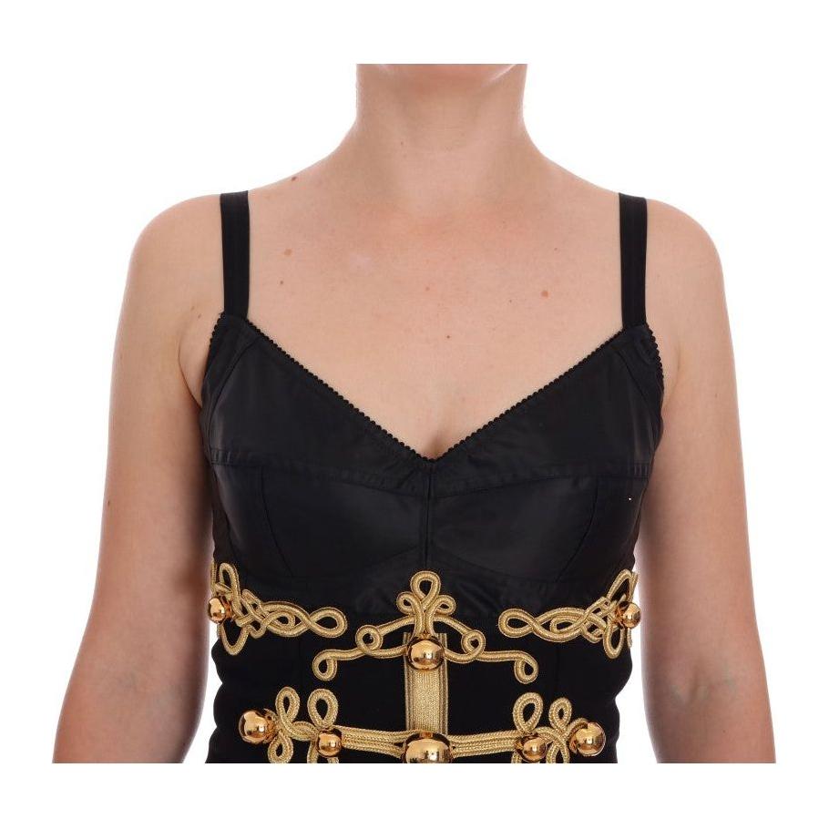 Dolce & Gabbana Elegant Black A-Line Sleeveless Dress with Gold Details Dolce & Gabbana Rosy Brown