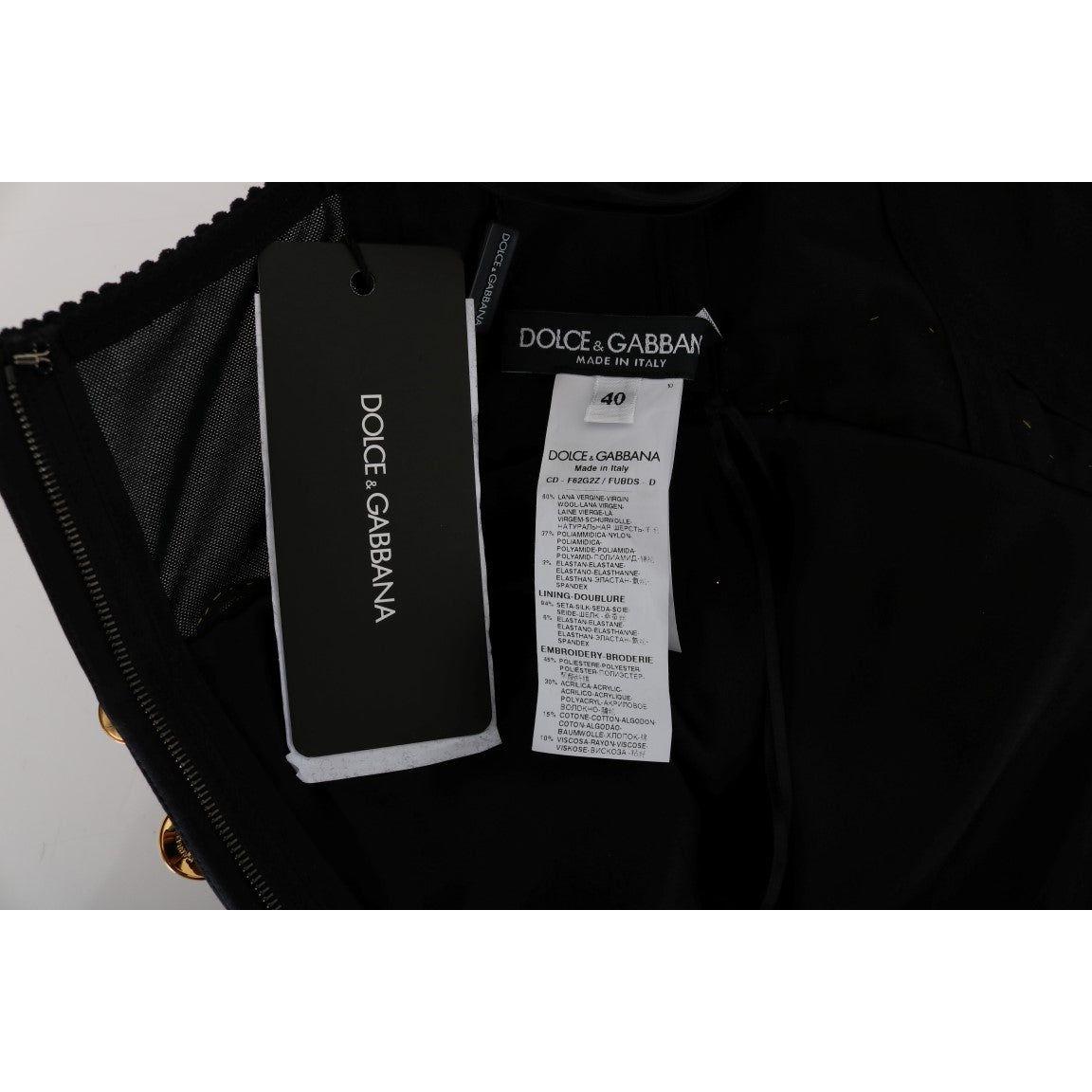 Dolce & Gabbana Elegant Black A-Line Sleeveless Dress with Gold Details Dolce & Gabbana Dark Gray