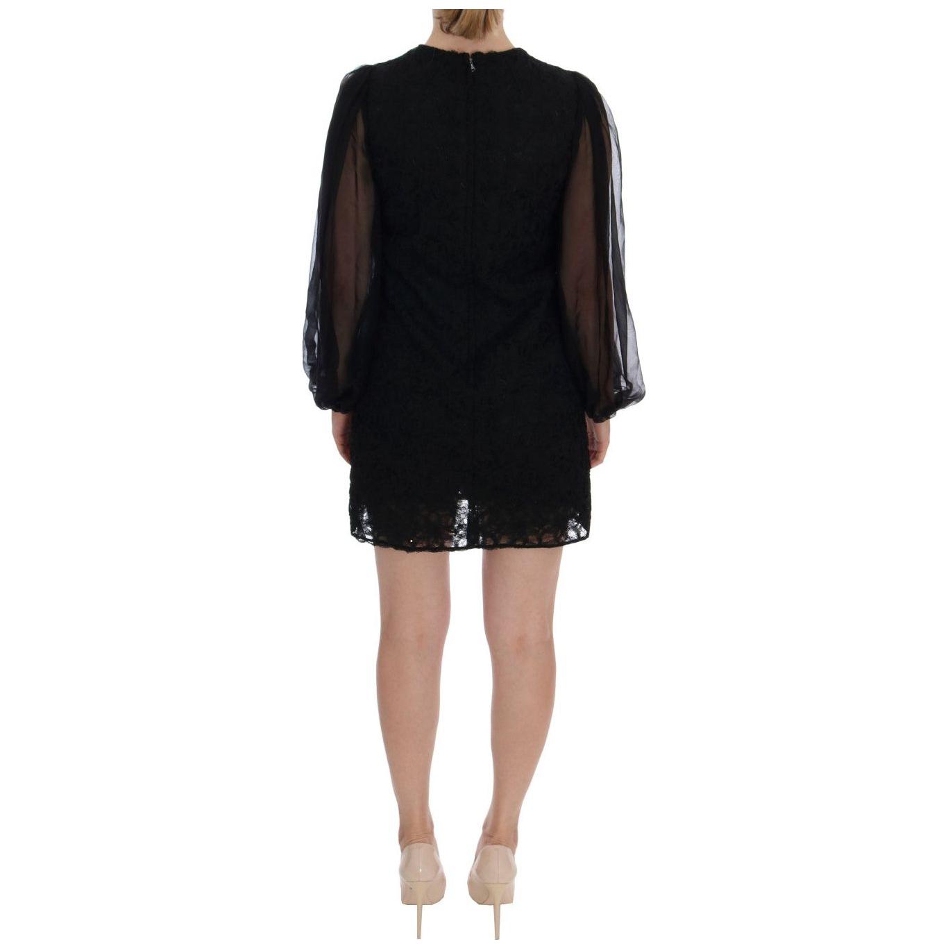 Dolce & Gabbana Elegant Black Lace Heart Applique Shift Dress Dolce & Gabbana Black
