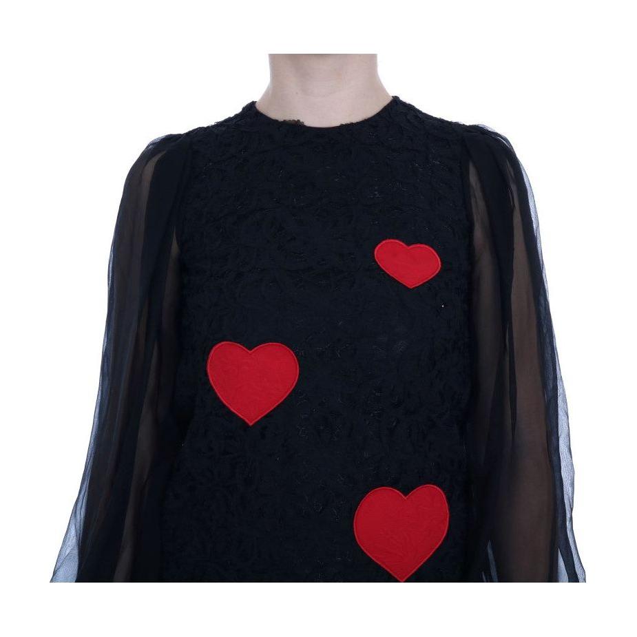 Dolce & Gabbana Elegant Black Lace Heart Applique Shift Dress Dolce & Gabbana Black