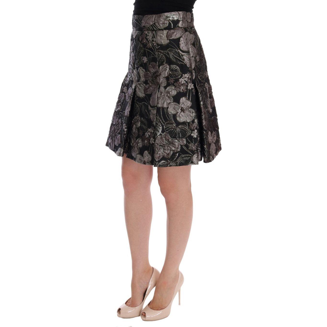 Dolce & Gabbana Elegant Black Silver-Floral Straight Skirt Dolce & Gabbana Tan