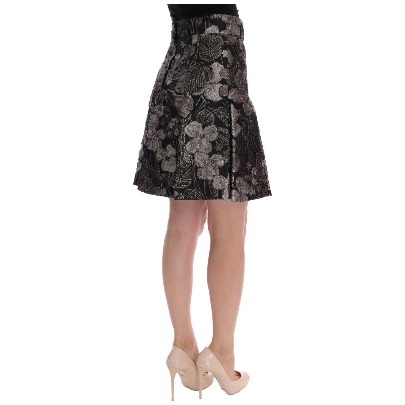 Dolce & Gabbana Elegant Black Silver-Floral Straight Skirt Dolce & Gabbana Dark Slate Gray