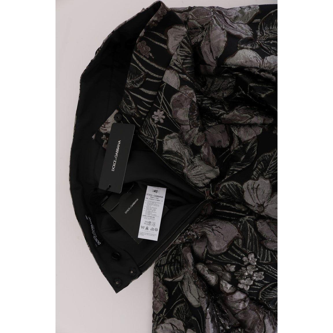 Dolce & Gabbana Elegant Black Silver-Floral Straight Skirt Dolce & Gabbana Light Gray