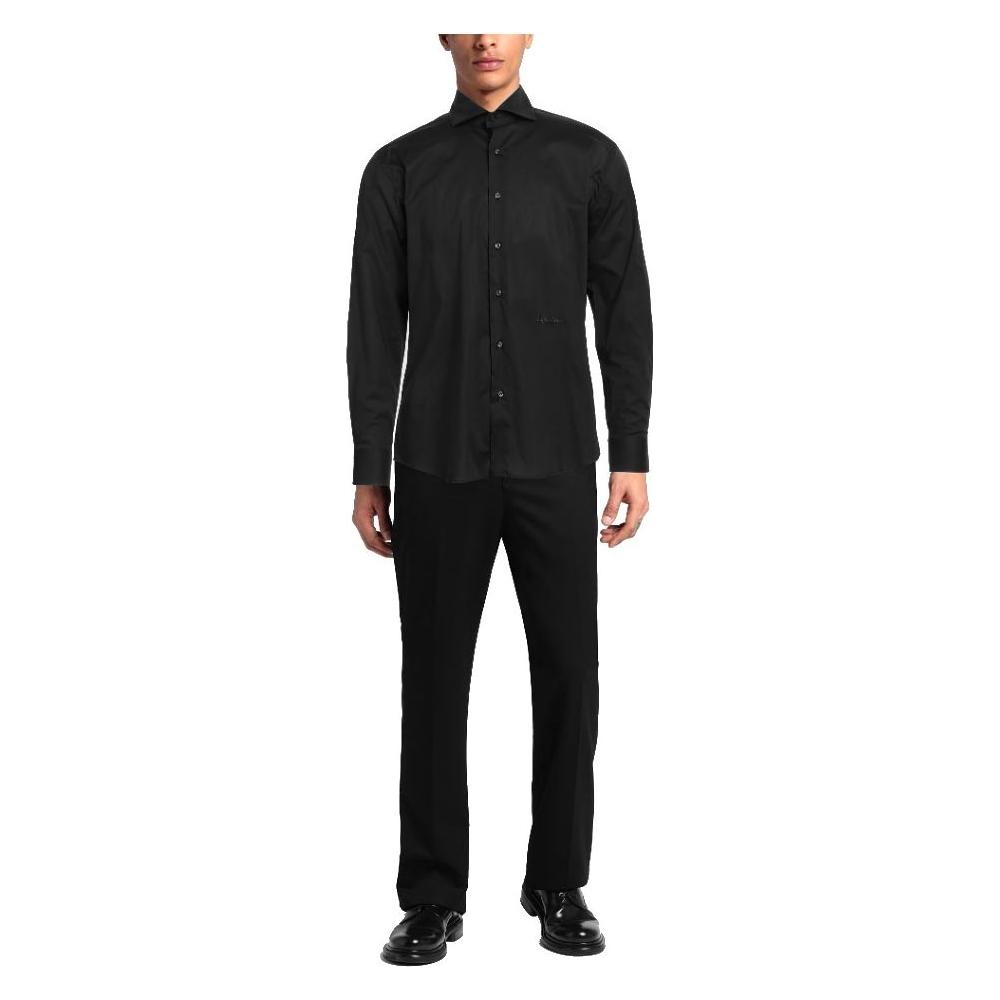Aquascutum Elegant Black Cotton Shirt with Logo Embroidery Aquascutum Black