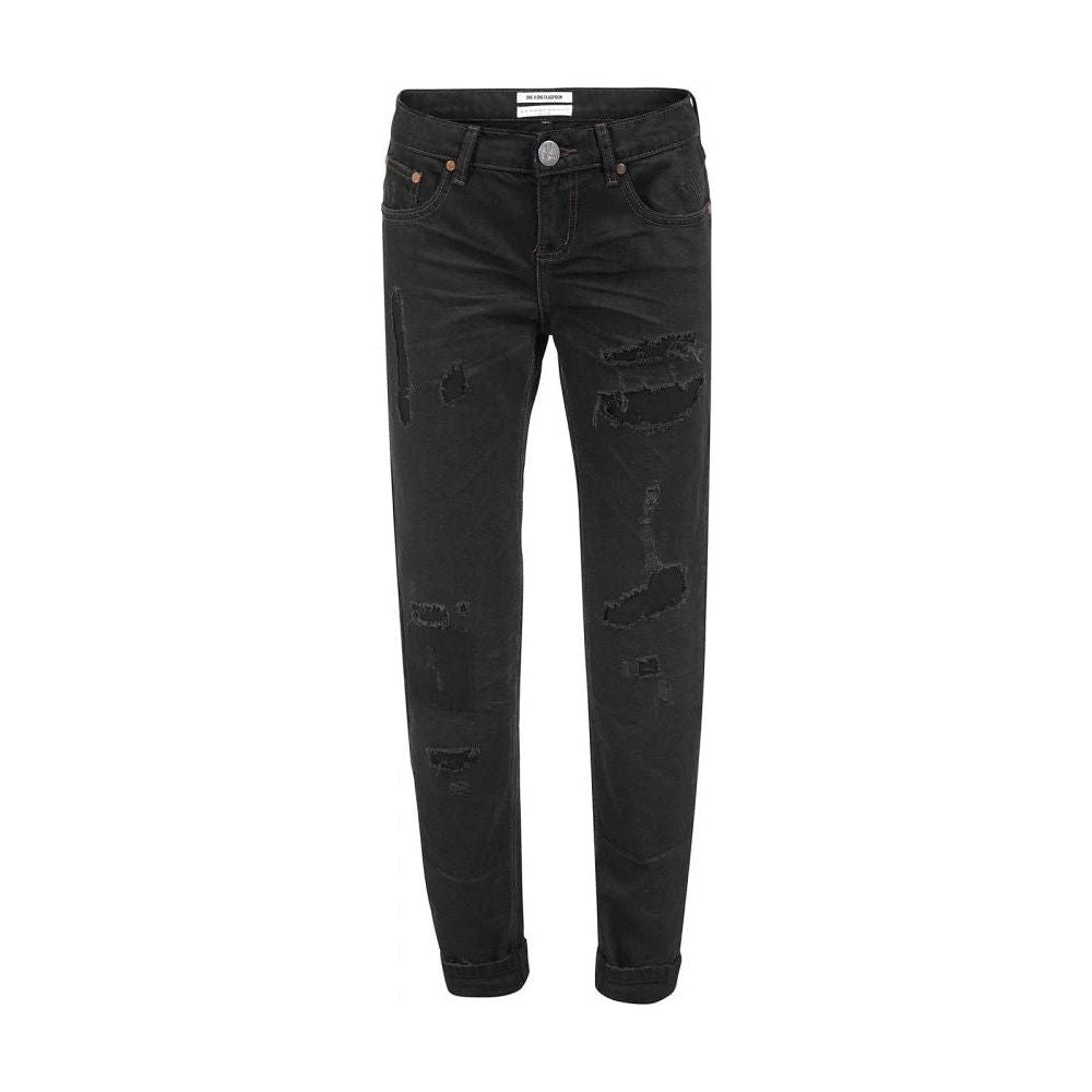 One Teaspoon Chic Black Distressed Patched Jeans One Teaspoon Dark Slate Gray