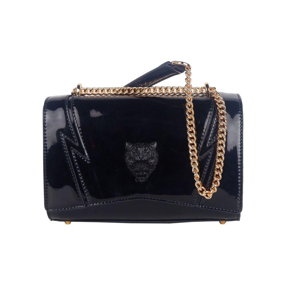 Plein Sport Chic Patent Effect Chain Shoulder Bag Plein Sport Black