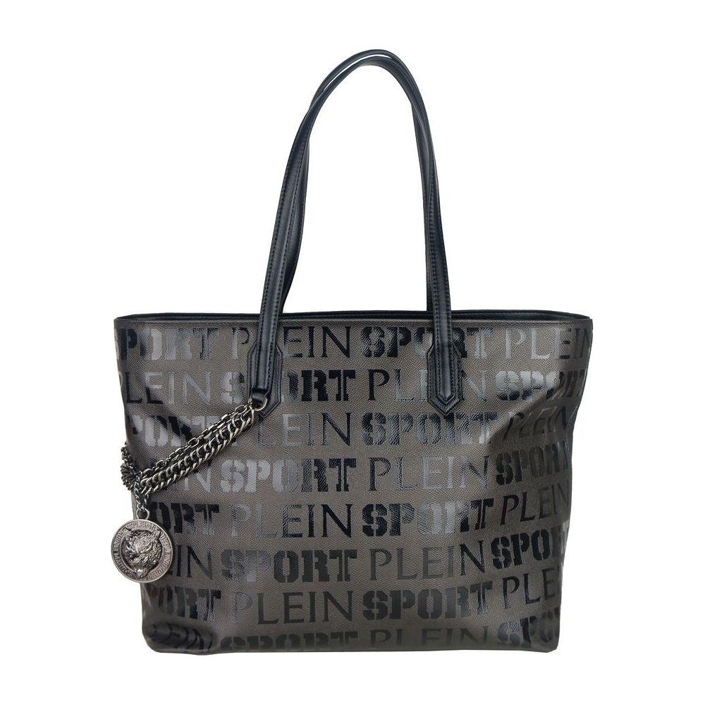 Plein Sport Sleek Black Designer Shopping Bag with Logo Print WOMAN SHOULDER BAGS Plein Sport Dark Slate Gray