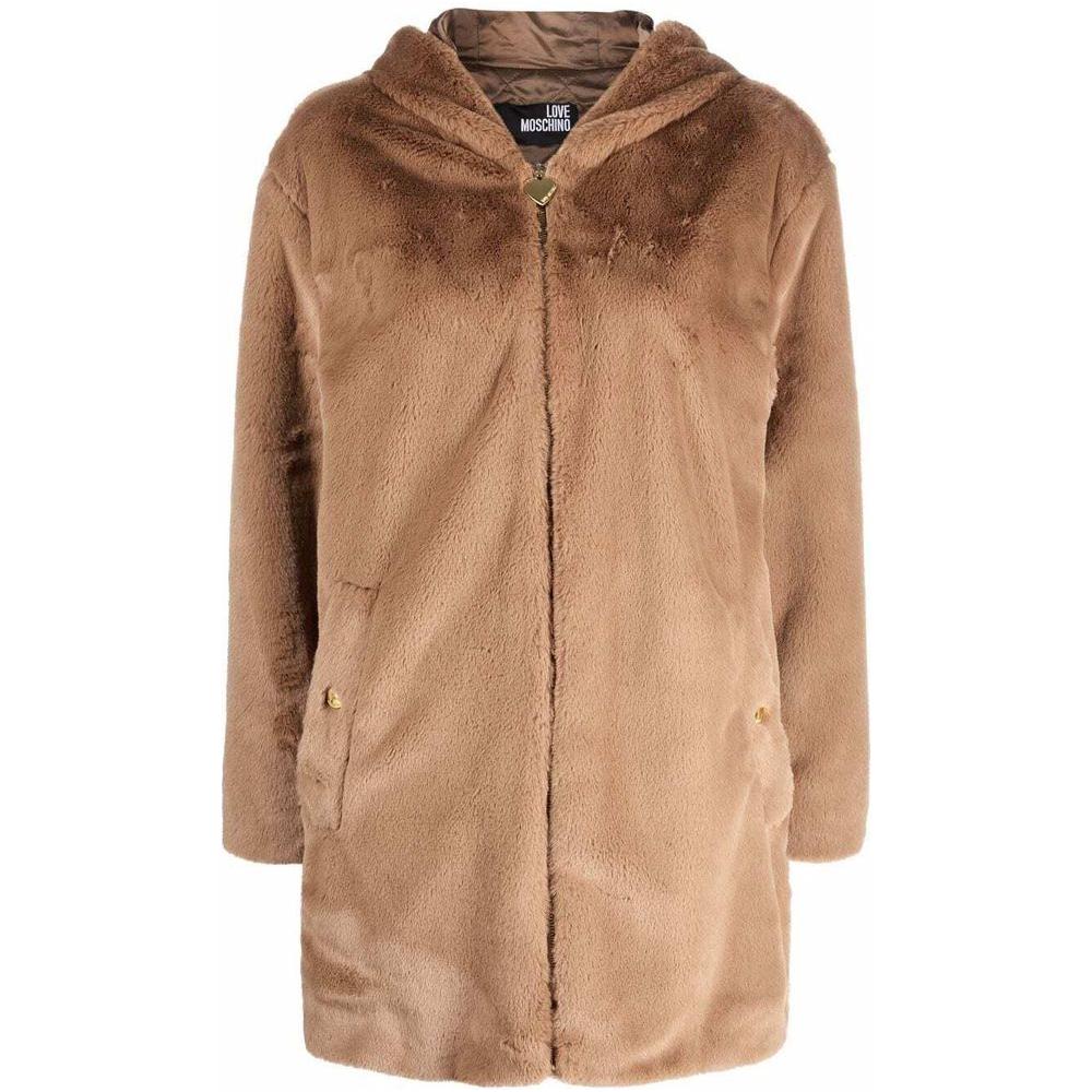 Love Moschino Beige Polyester Women Coat Love Moschino Rosy Brown