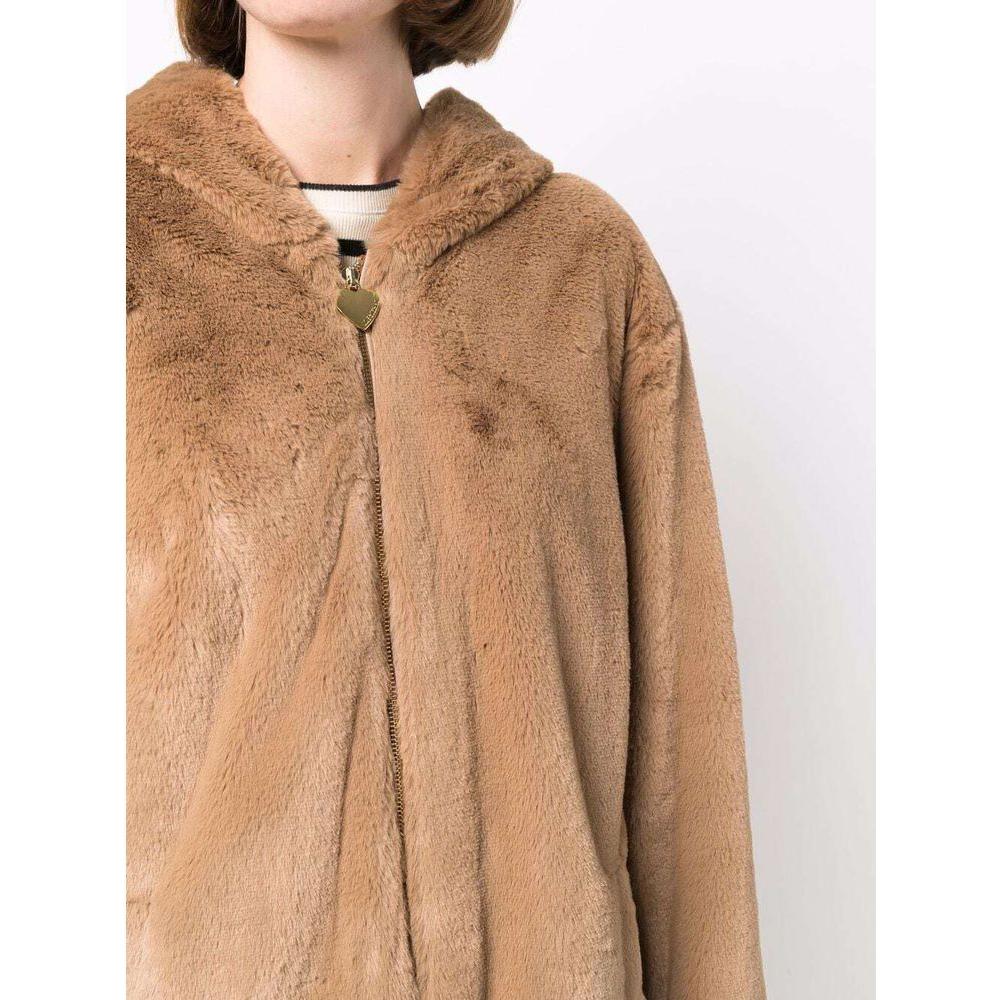 Love Moschino Beige Polyester Women Coat Love Moschino Rosy Brown