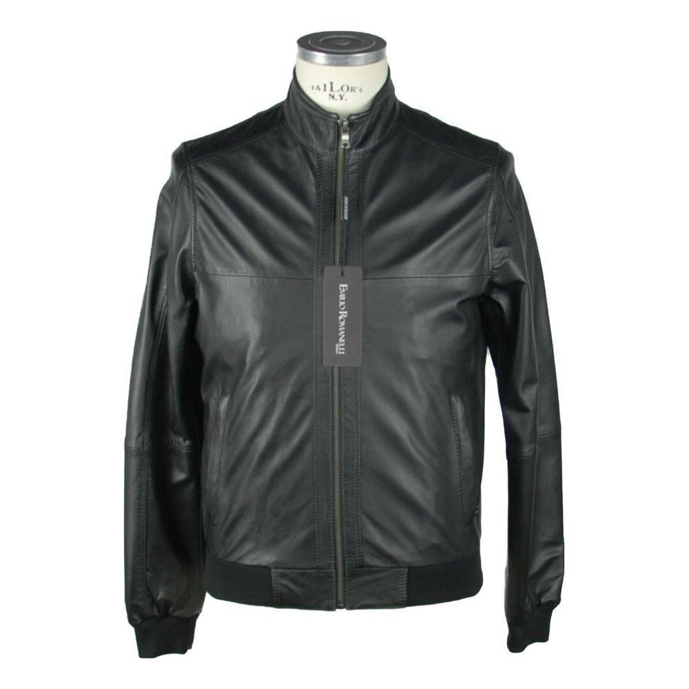 Emilio Romanelli Sleek Black Leather Jacket For Men Emilio Romanelli Dark Slate Gray