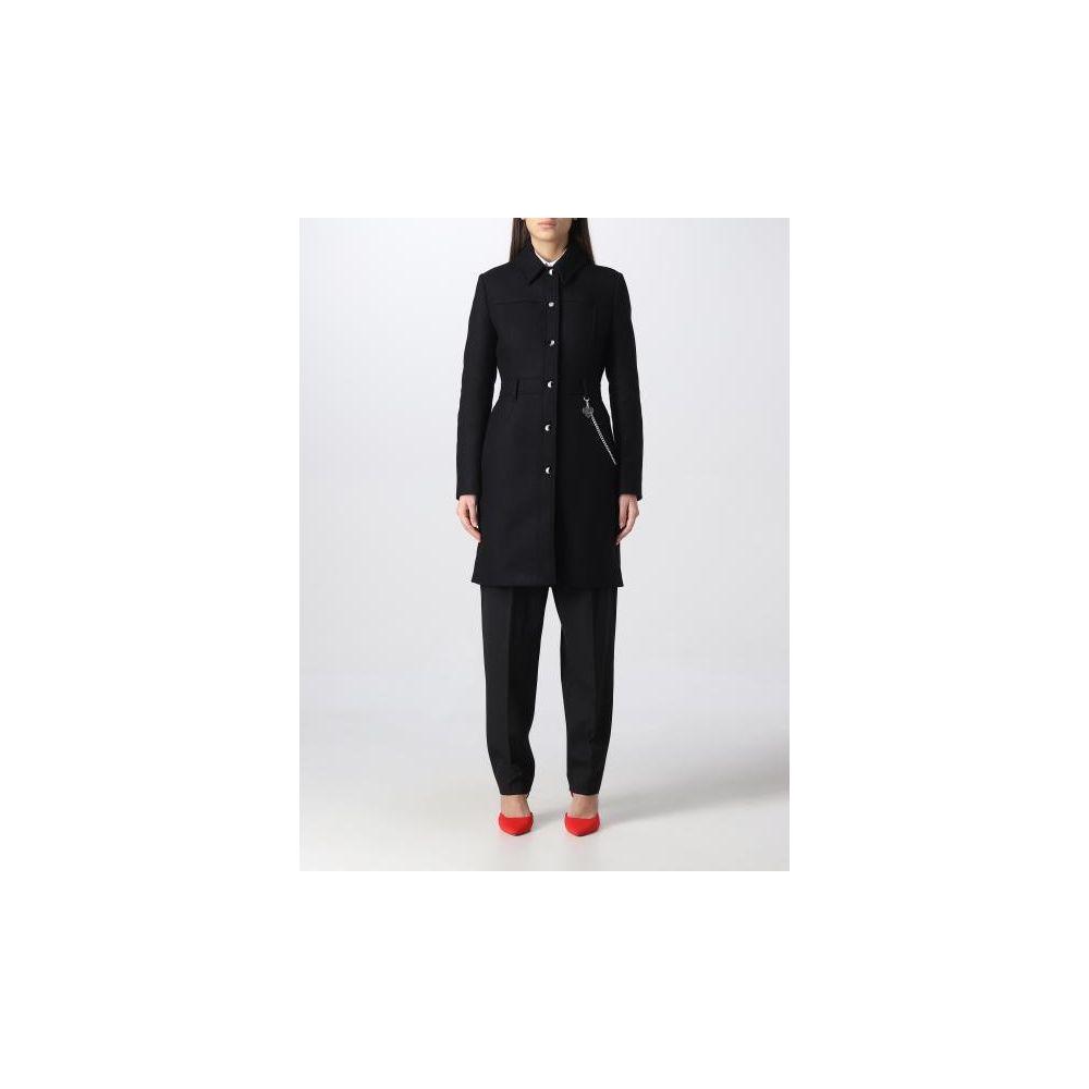 Love Moschino Elegant Black Wool Coat with Silver Chain Detail Love Moschino Black