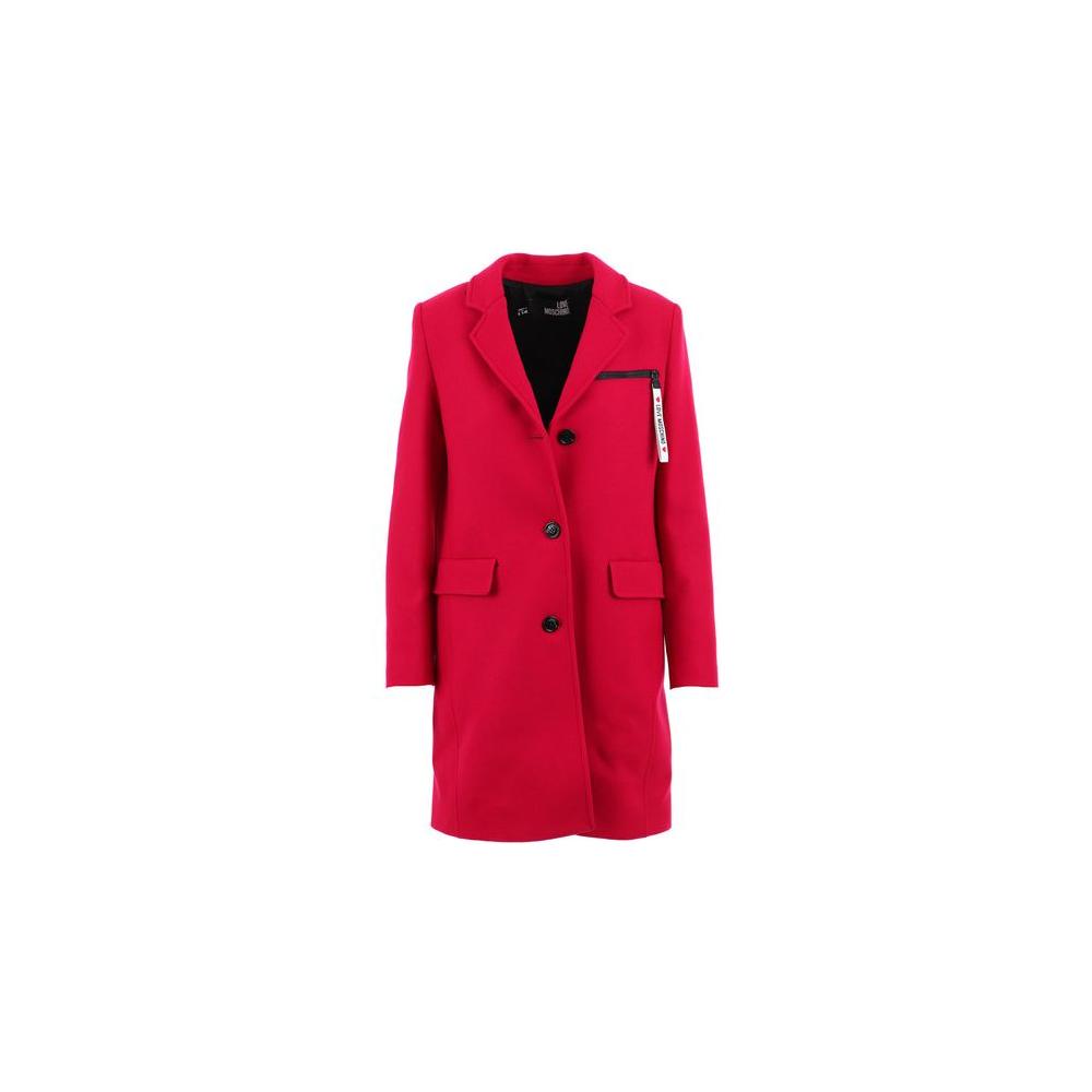 Love Moschino Chic Pink Woolen Coat with Logo Details Love Moschino Firebrick