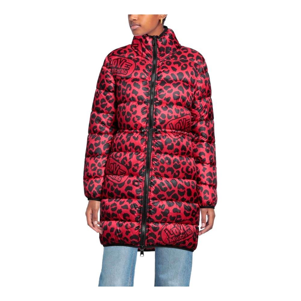 Love Moschino Chic Leopard Print Long Down Jacket Love Moschino Brown