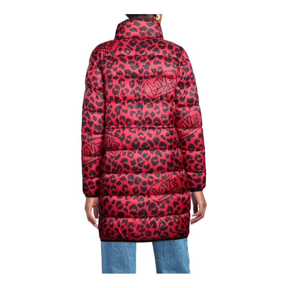 Love Moschino Chic Leopard Print Long Down Jacket Love Moschino Saddle Brown