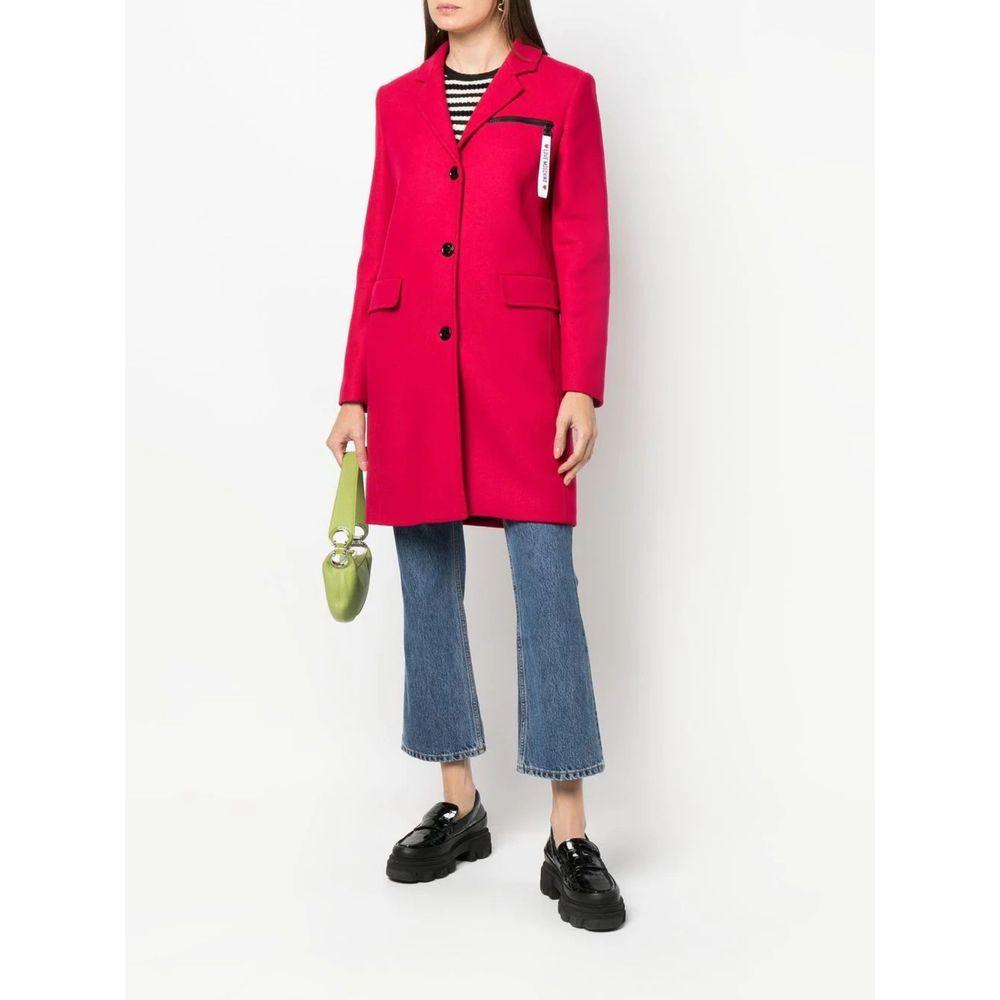 Love Moschino Chic Pink Woolen Coat with Logo Details Love Moschino White Smoke