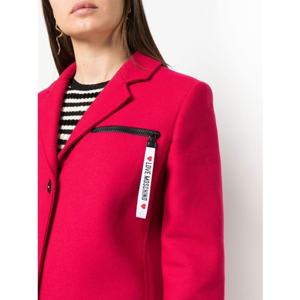 Love Moschino Chic Pink Woolen Coat with Logo Details Love Moschino Antique White