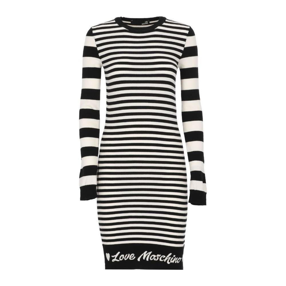 Love Moschino Elegant Striped Knit Dress with Long Sleeves Love Moschino Dark Slate Gray