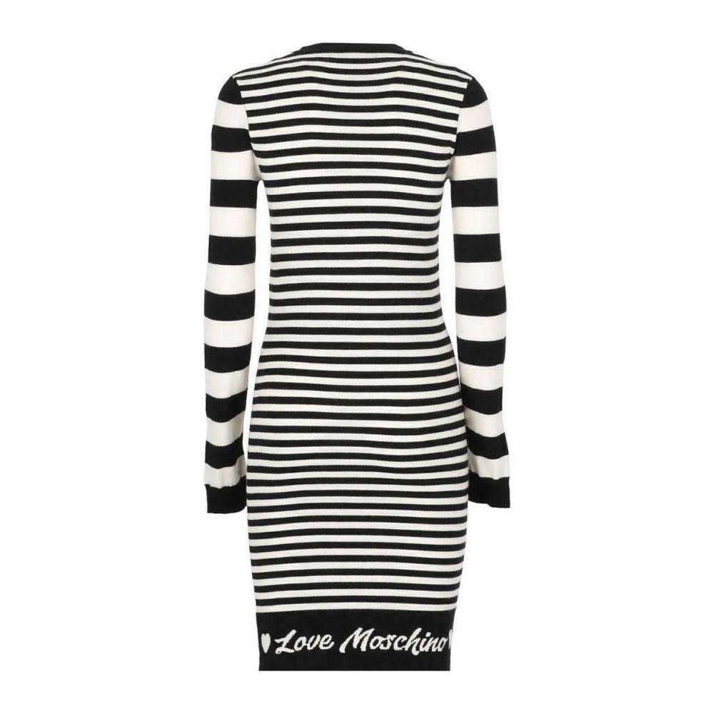 Love Moschino Elegant Striped Knit Dress with Long Sleeves Love Moschino Dark Slate Gray