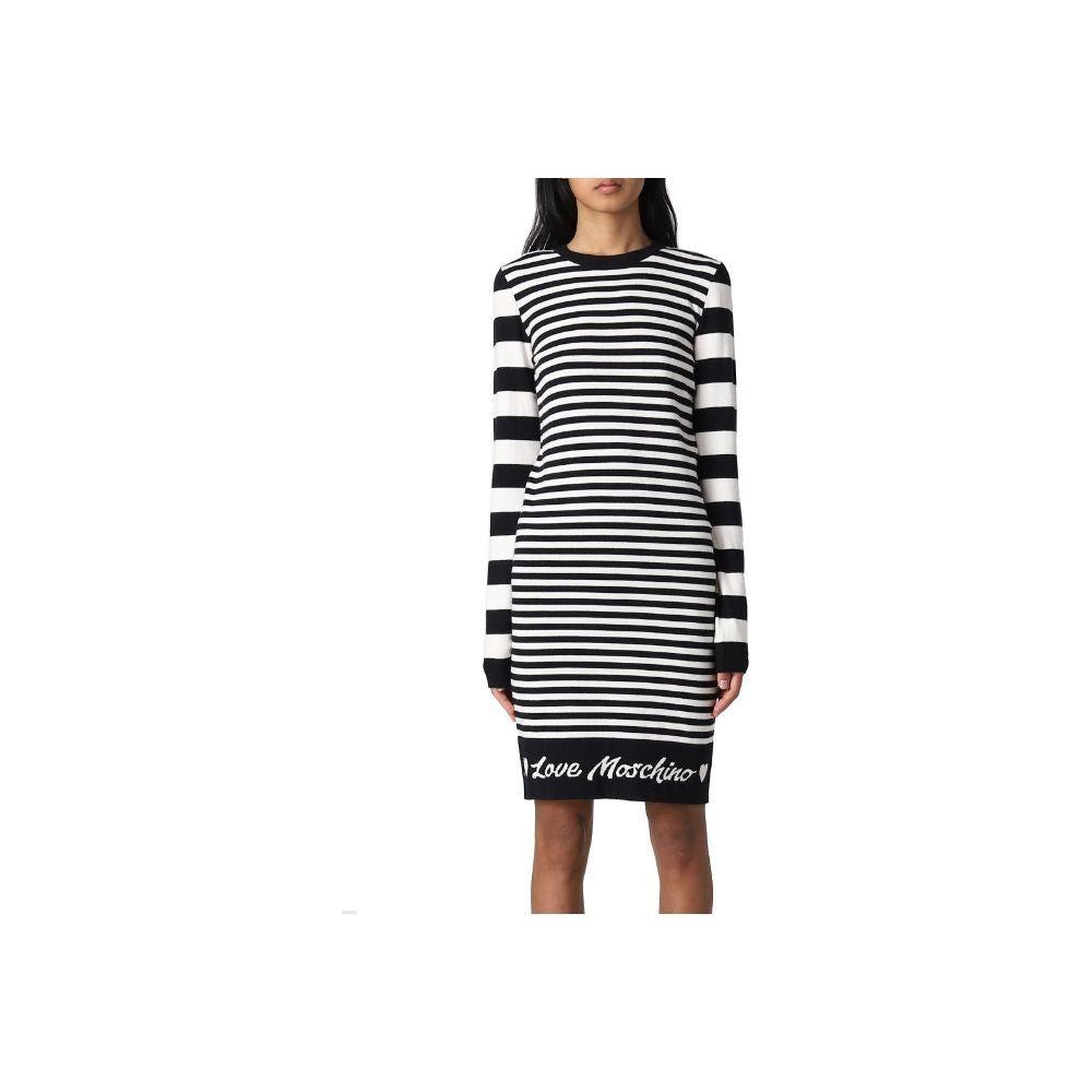 Love Moschino Elegant Striped Knit Dress with Long Sleeves Love Moschino Antique White