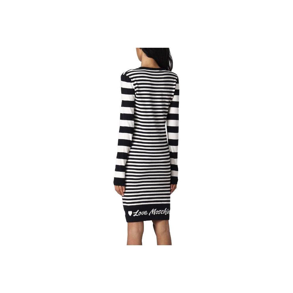 Love Moschino Elegant Striped Knit Dress with Long Sleeves Love Moschino Light Gray