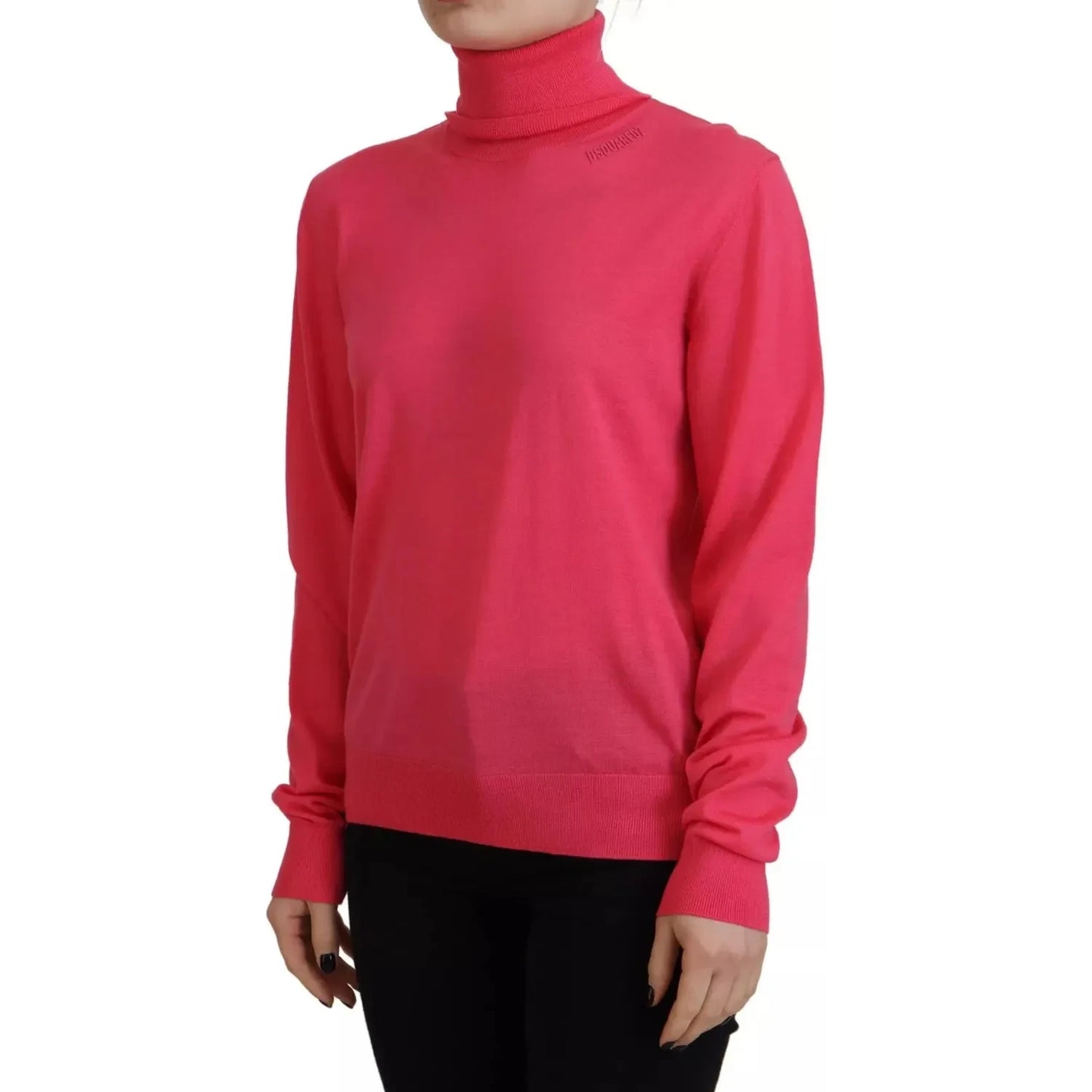 Dsquared² Pink Solid Long Sleeve Turtle Neck Casual Sweater Dsquared² Maroon