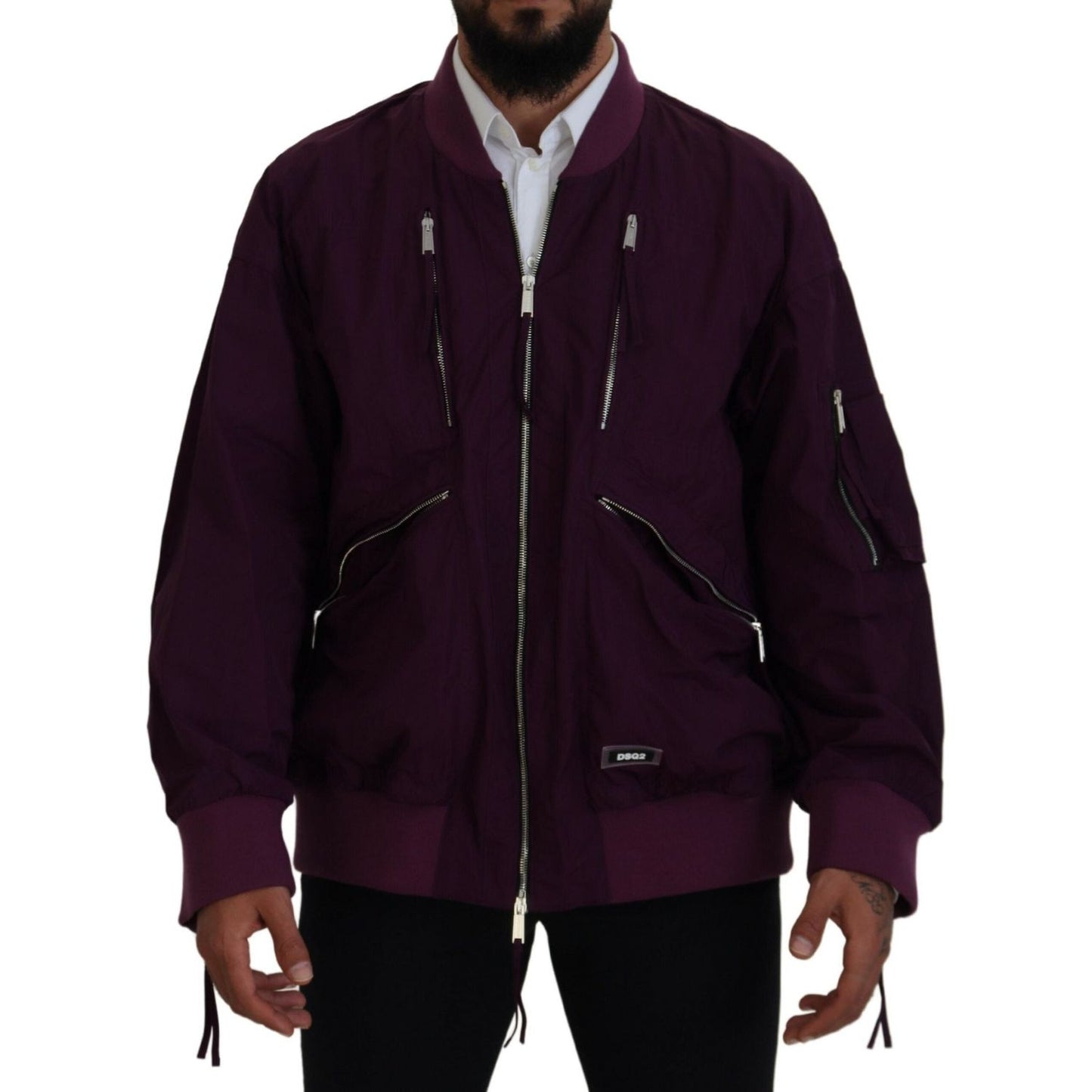Dsquared² Purple Polyester Full Zipper Bomber Jacket Dsquared² Black