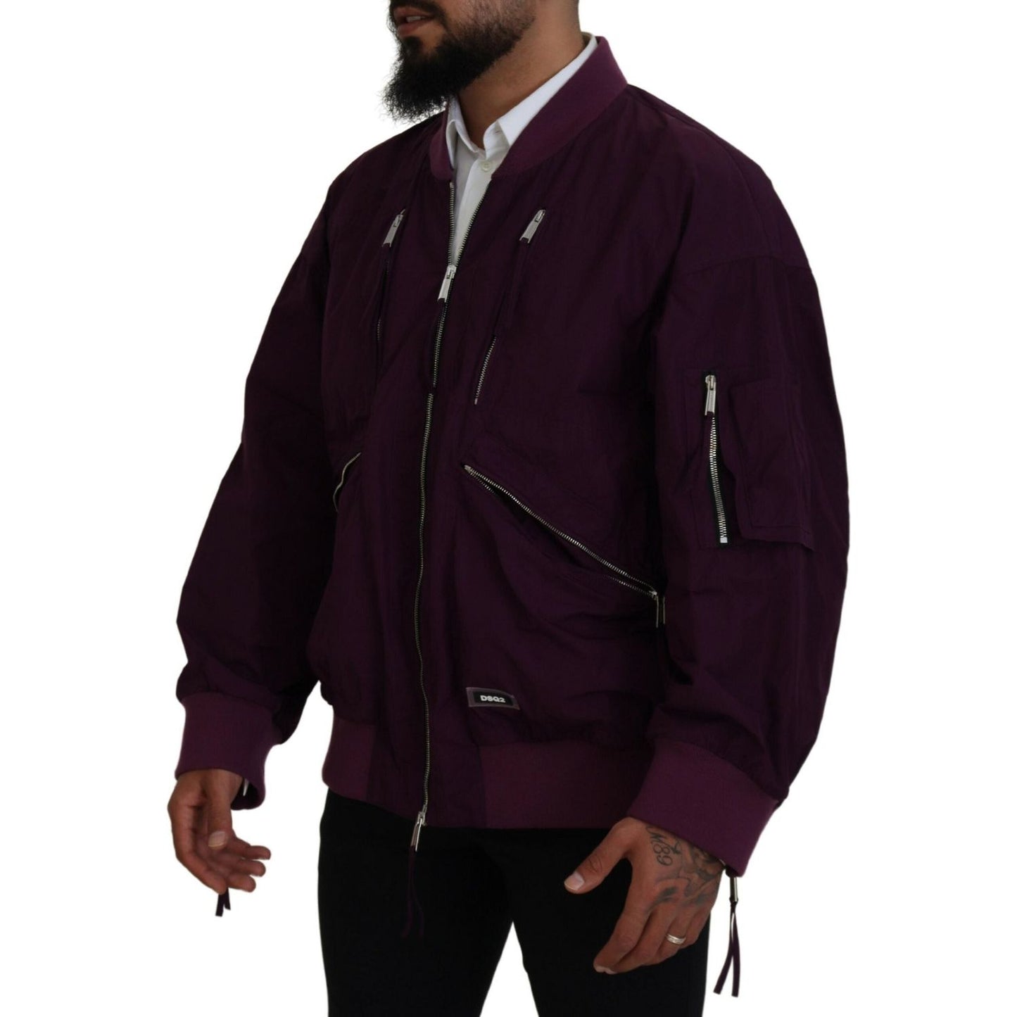 Dsquared² Purple Polyester Full Zipper Bomber Jacket Dsquared² Black