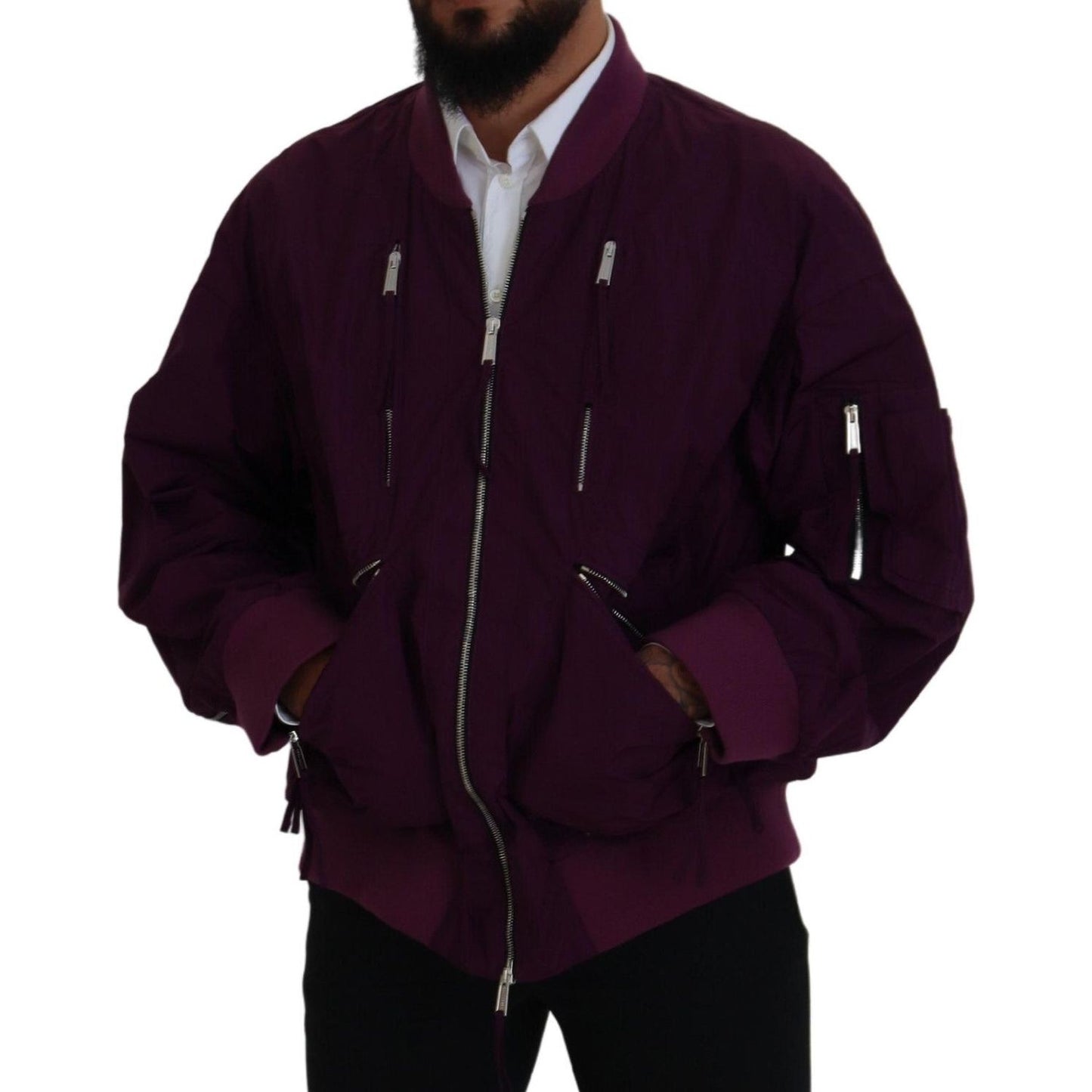 Dsquared² Purple Polyester Full Zipper Bomber Jacket Dsquared² Black