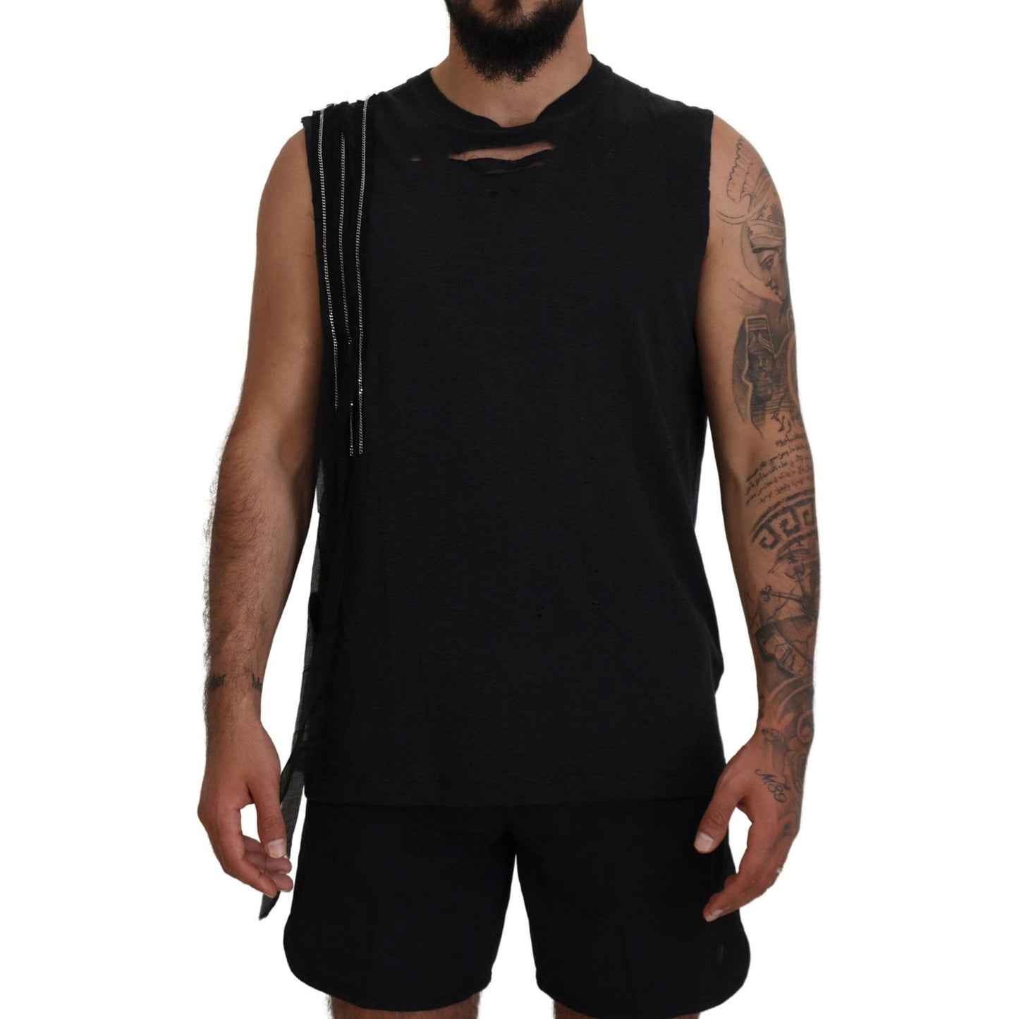 Dsquared² Black Chain Embellished Sleeveless Men Tank T-shirt Dsquared² Black