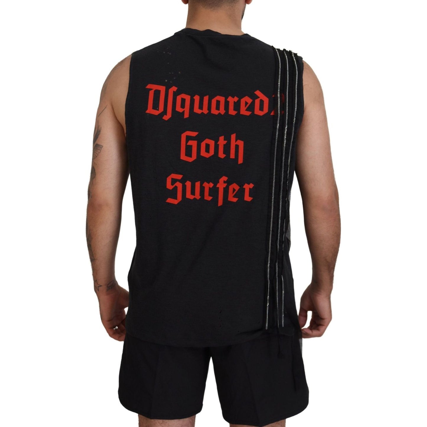 Dsquared² Black Chain Embellished Sleeveless Men Tank T-shirt Dsquared² Black