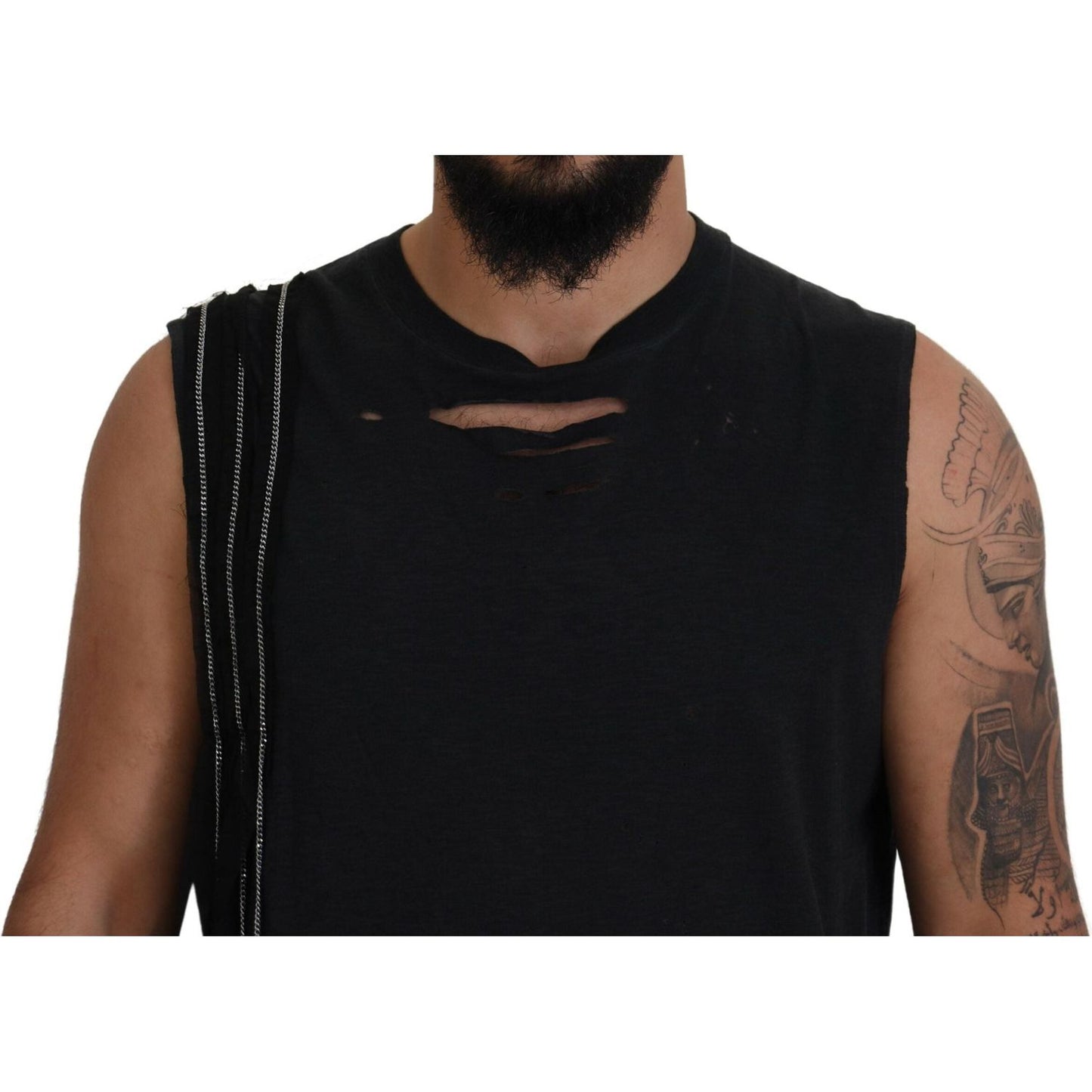 Dsquared² Black Chain Embellished Sleeveless Men Tank T-shirt Dsquared² Black