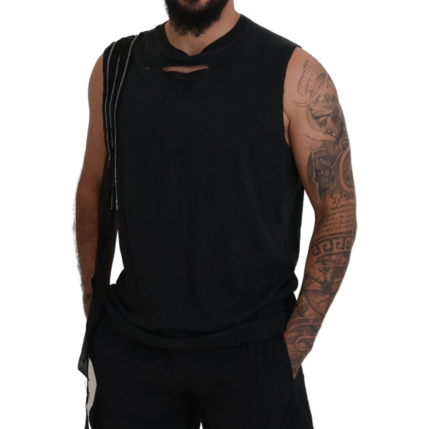 Dsquared² Black Chain Embellished Sleeveless Men Tank T-shirt Dsquared² Black