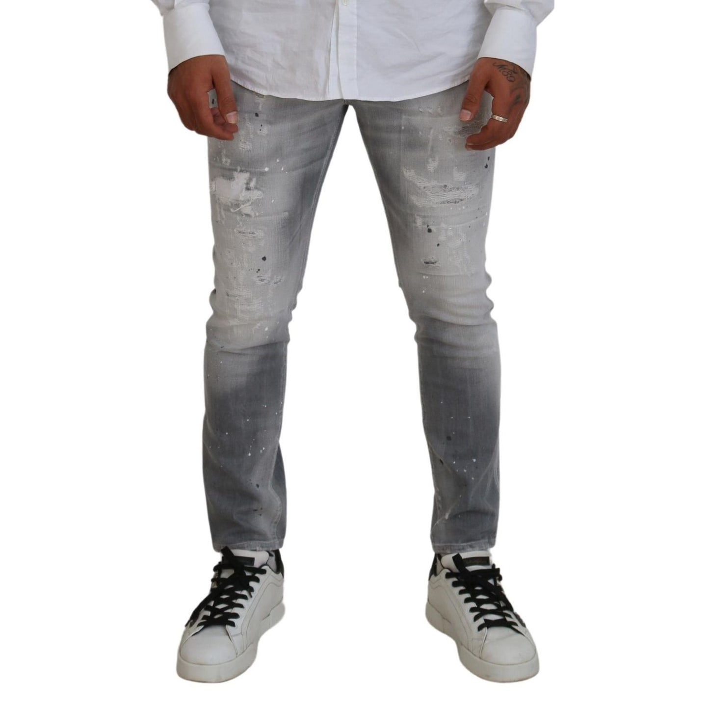 Dsquared² Gray Washed Cotton Slim Fit Casual Men Denim Jeans