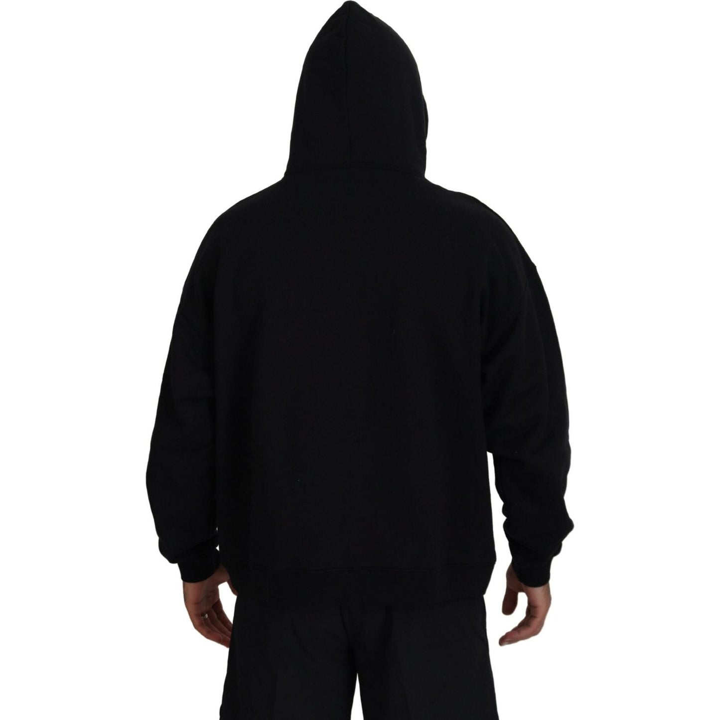 Dsquared² Black Cotton Hooded Printed Men Pullover Sweater Dsquared² Black