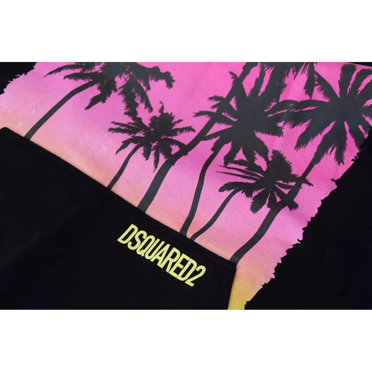 Dsquared² Black Cotton Hooded Printed Men Pullover Sweater Dsquared² Pale Violet Red