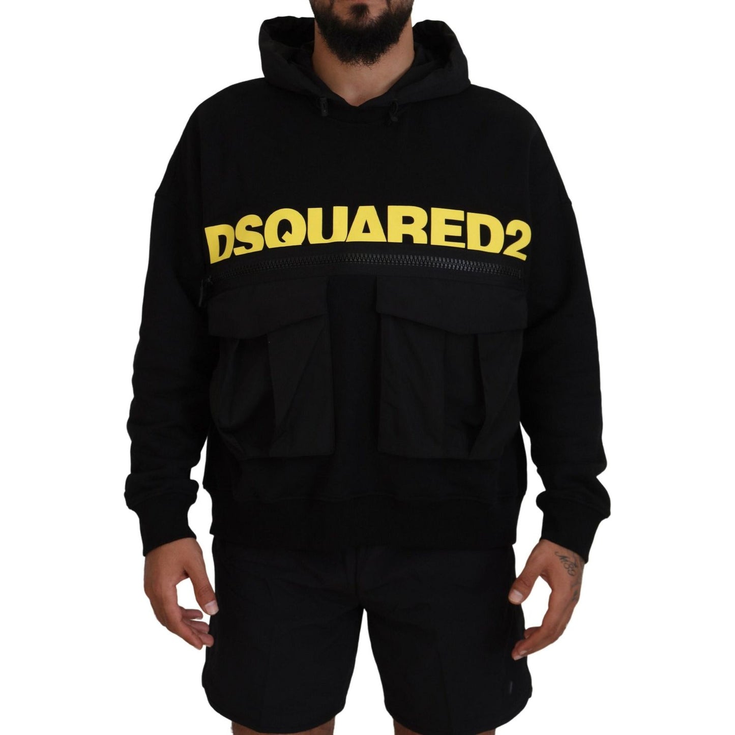 Dsquared² Black Cotton Hooded Printed Pullover Sweater Dsquared² Black