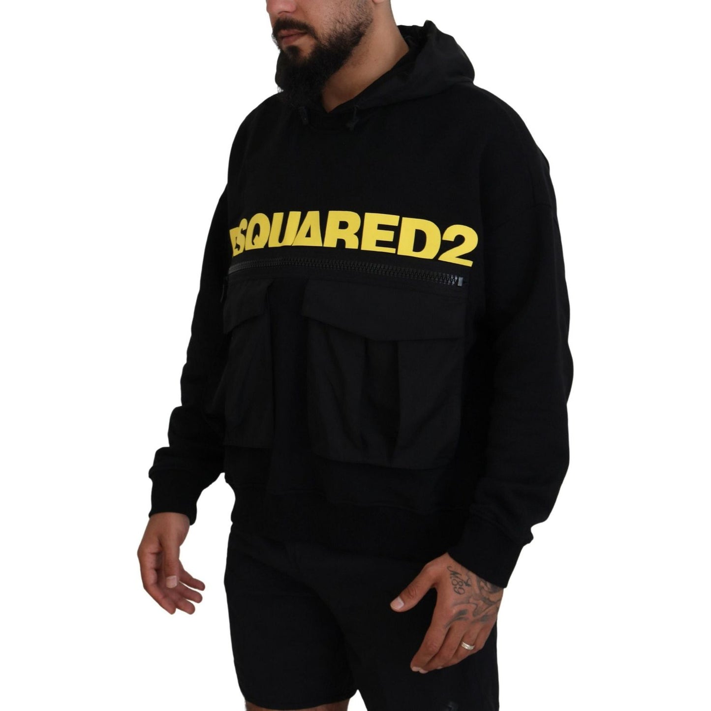 Dsquared² Black Cotton Hooded Printed Pullover Sweater Dsquared² Black