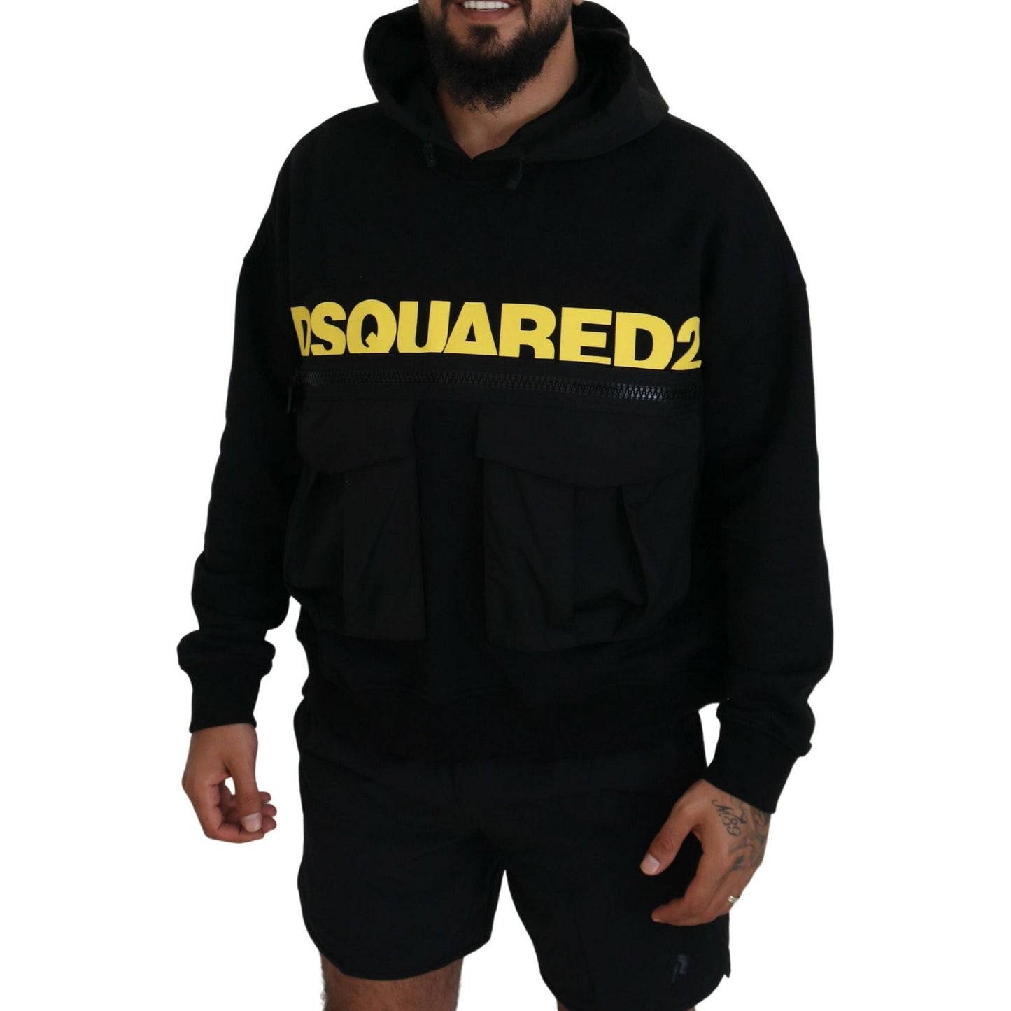 Dsquared² Black Cotton Hooded Printed Pullover Sweater Dsquared² Black