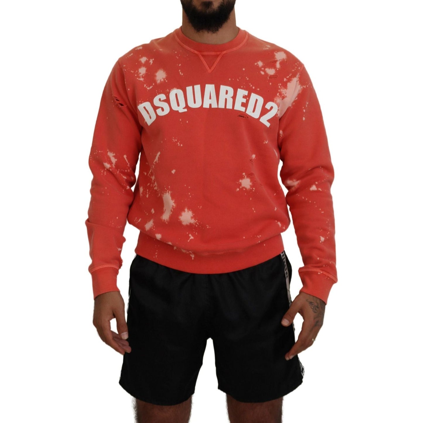 Dsquared² Orange Printed Long Sleeves Pullover Sweater Dsquared² Brown
