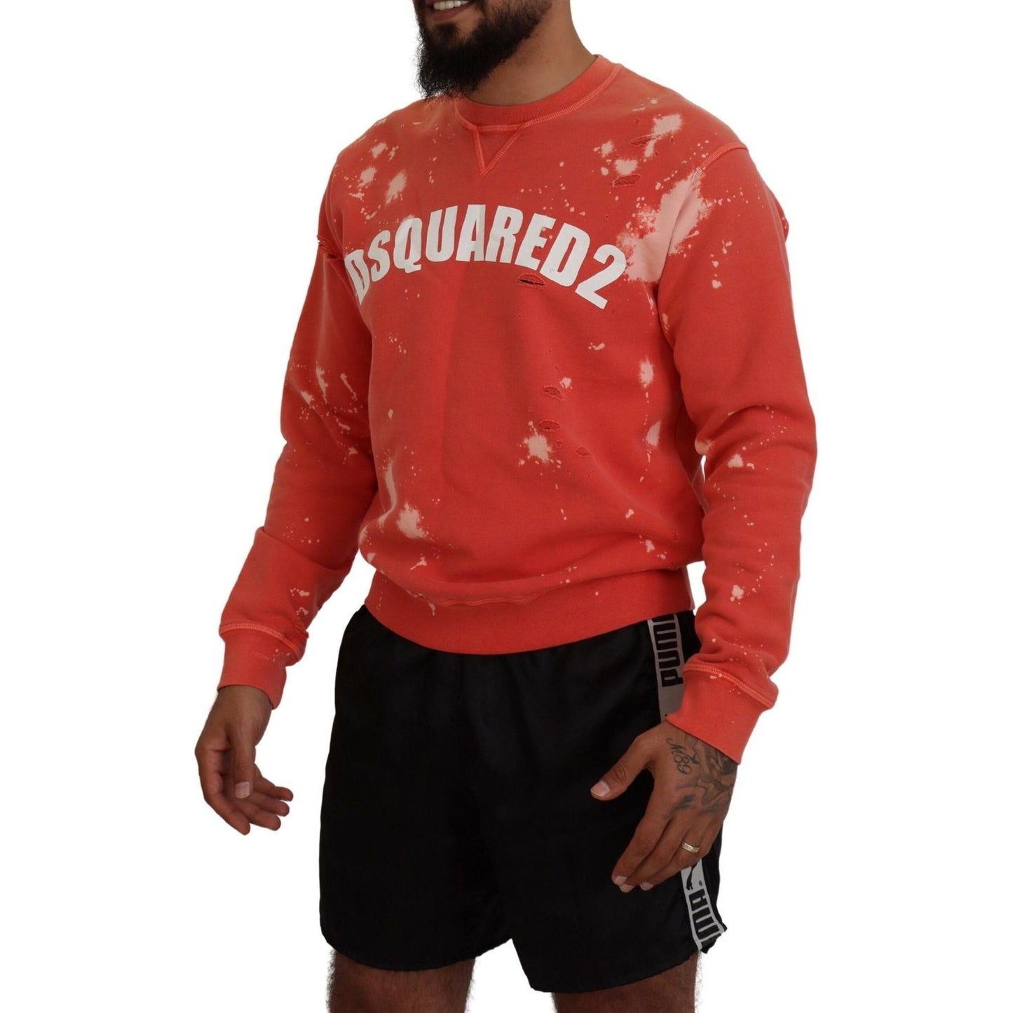 Dsquared² Orange Printed Long Sleeves Pullover Sweater Dsquared² Brown