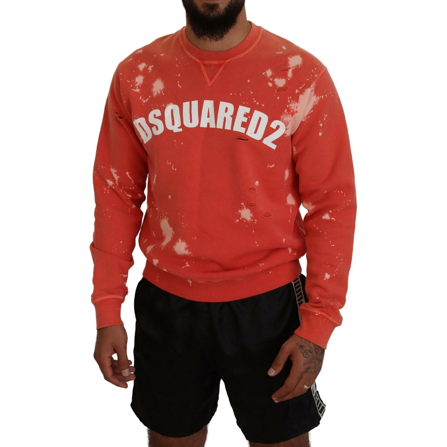 Dsquared² Orange Printed Long Sleeves Pullover Sweater Dsquared² Brown