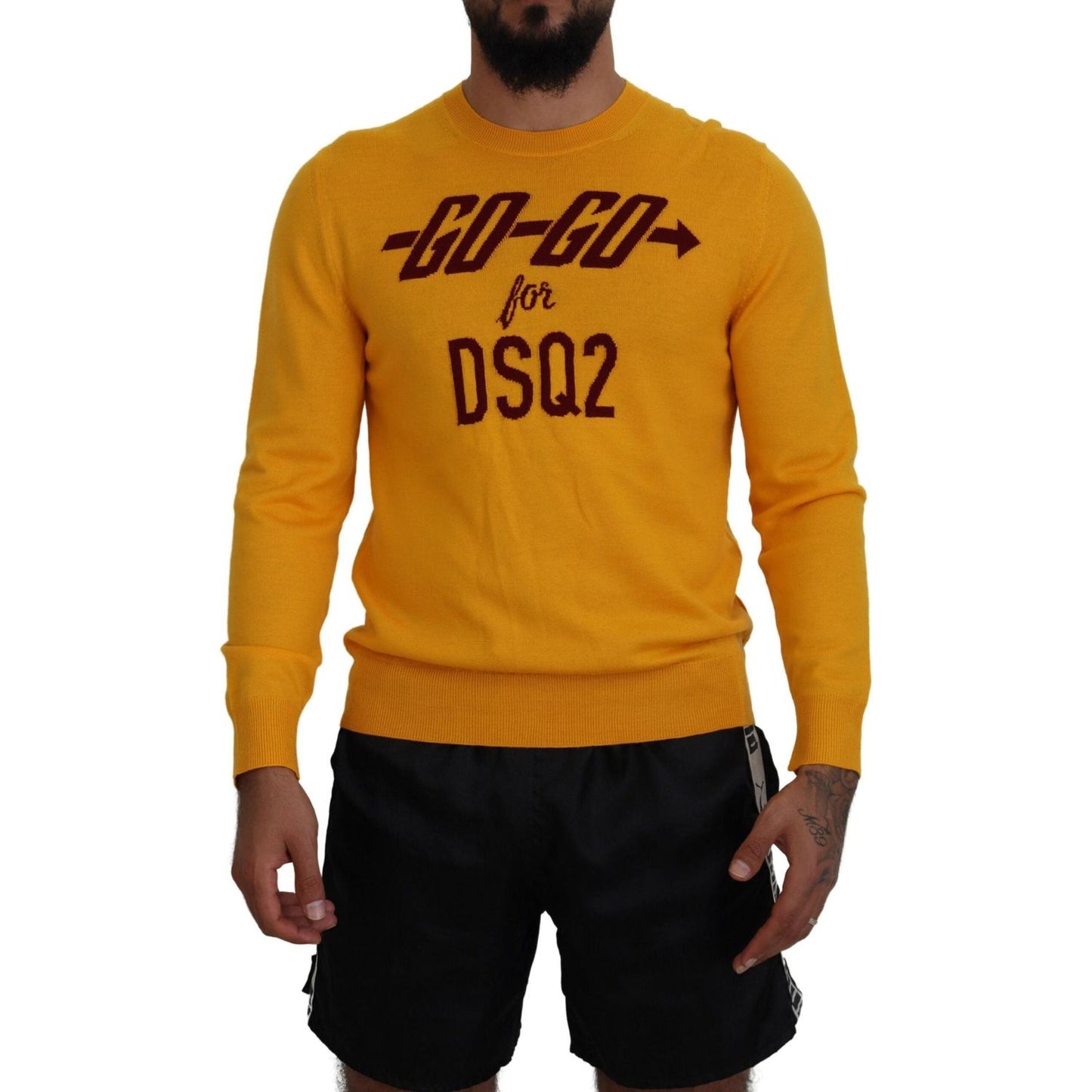 Dsquared² Orange Wool Long Sleeves Men Pullover Sweater Dsquared² Dark Goldenrod