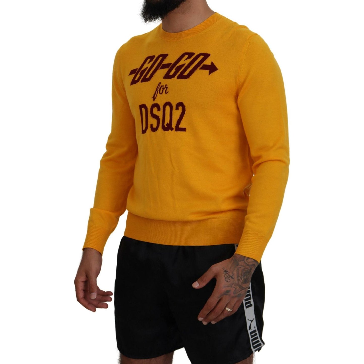 Dsquared² Orange Wool Long Sleeves Men Pullover Sweater Dsquared² Dark Goldenrod