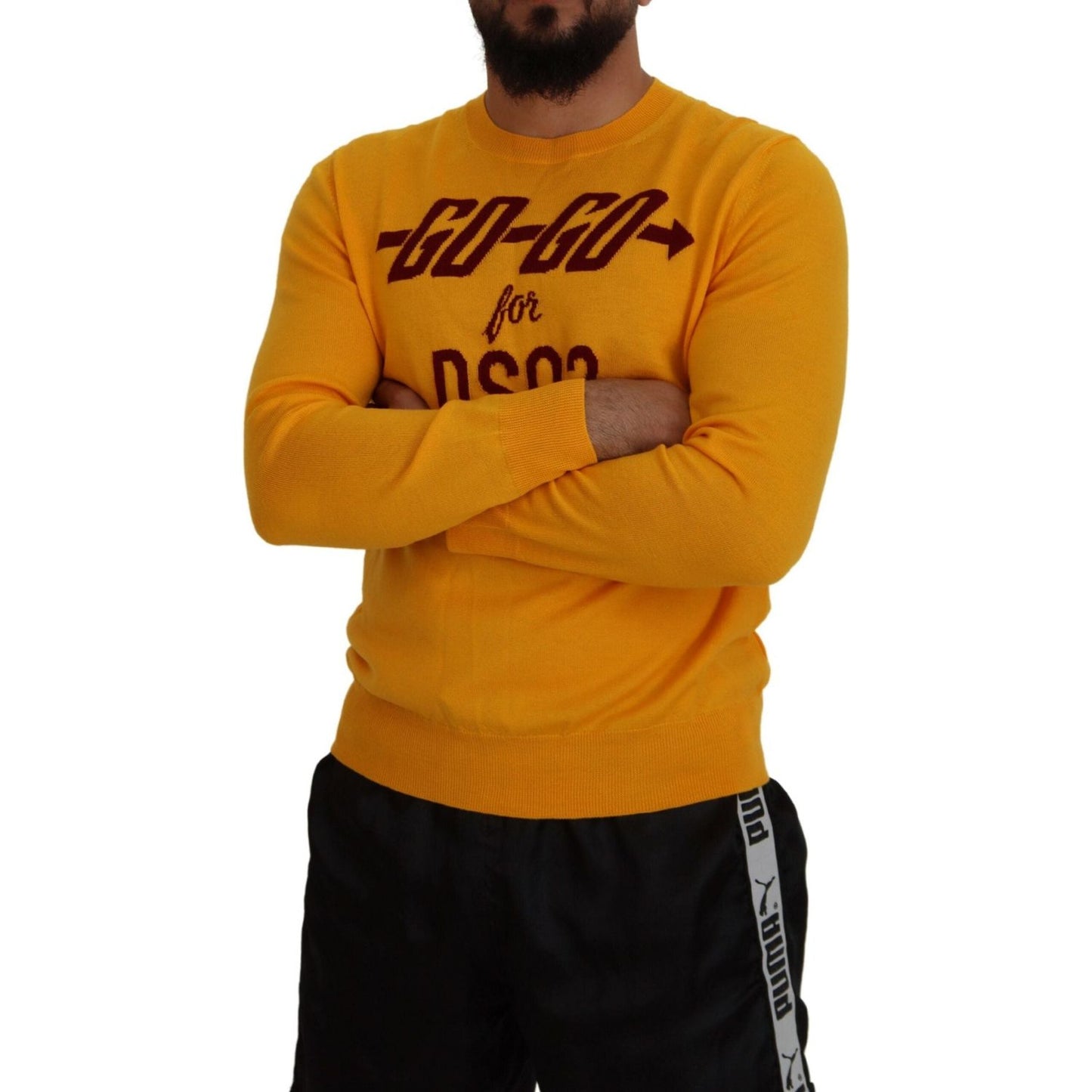 Dsquared² Orange Wool Long Sleeves Men Pullover Sweater Dsquared² Dark Goldenrod