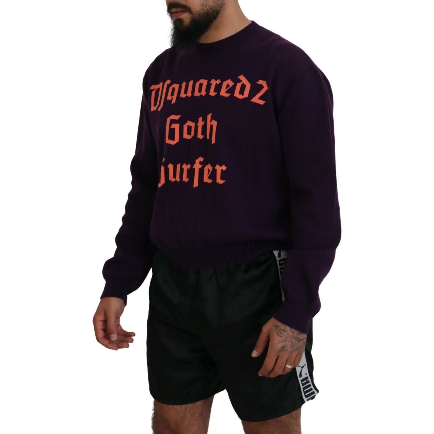 Dsquared² Purple Cotton Printed Men Pullover Sweater Dsquared² Black