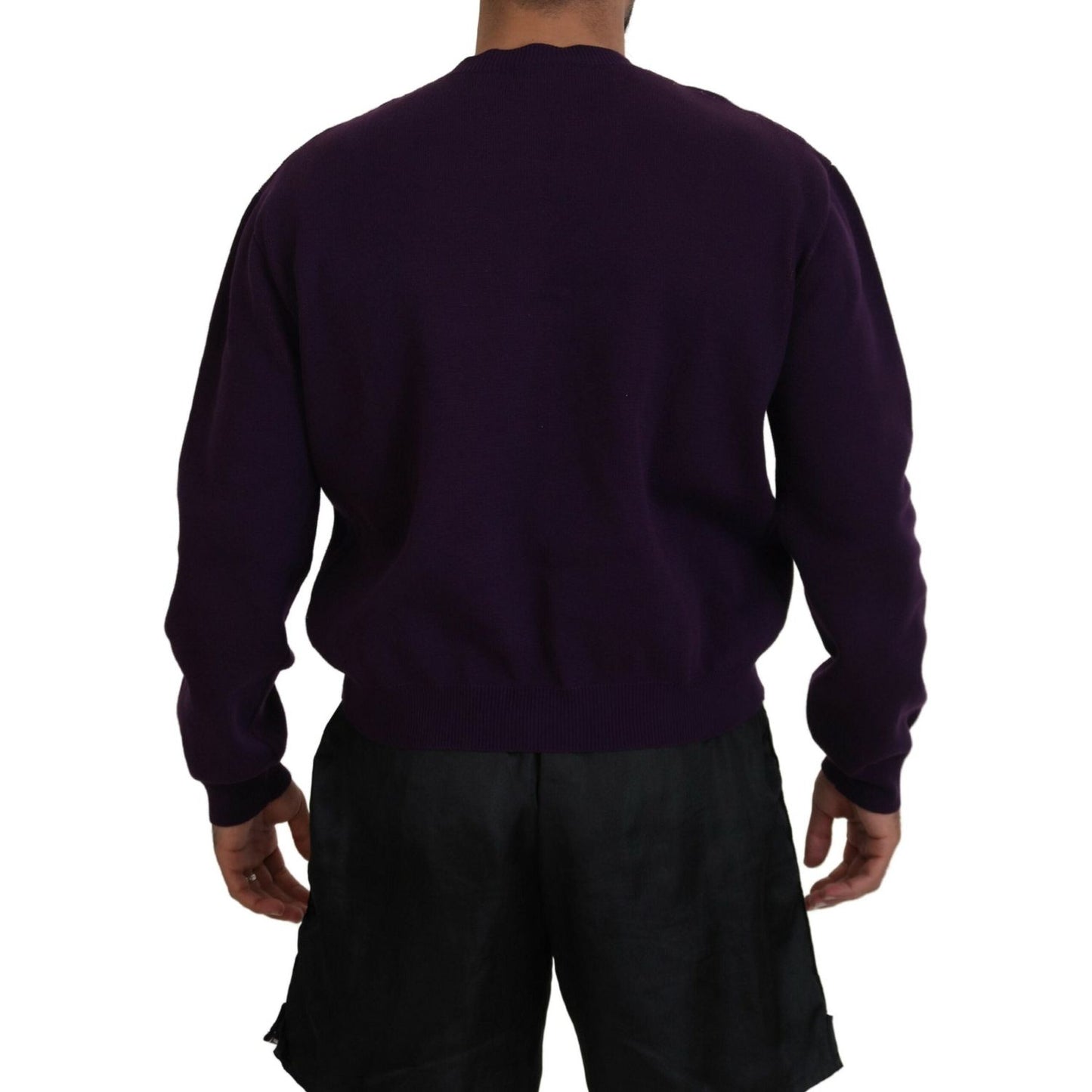 Dsquared² Purple Cotton Printed Men Pullover Sweater Dsquared² Black