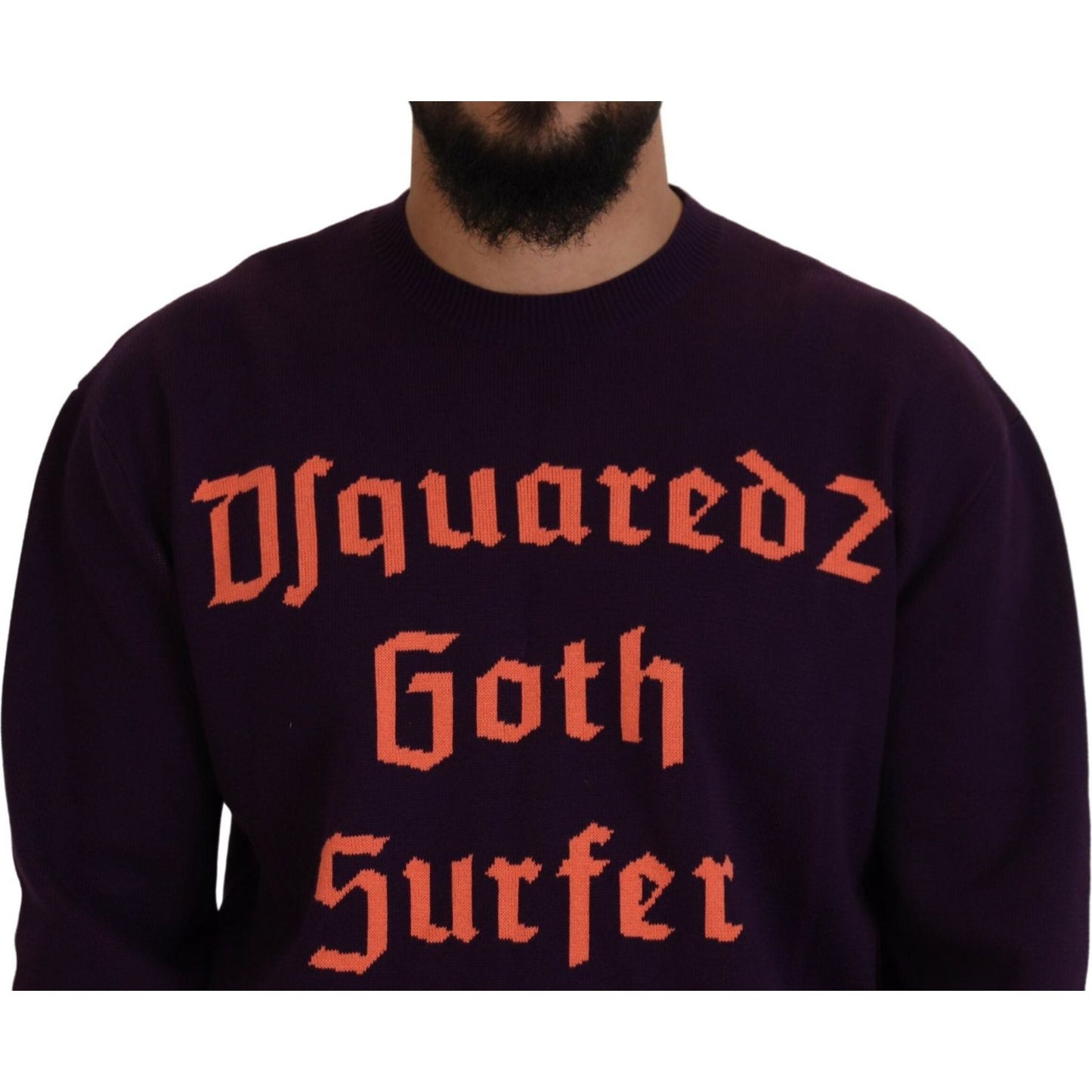 Dsquared² Purple Cotton Printed Men Pullover Sweater Dsquared² Black